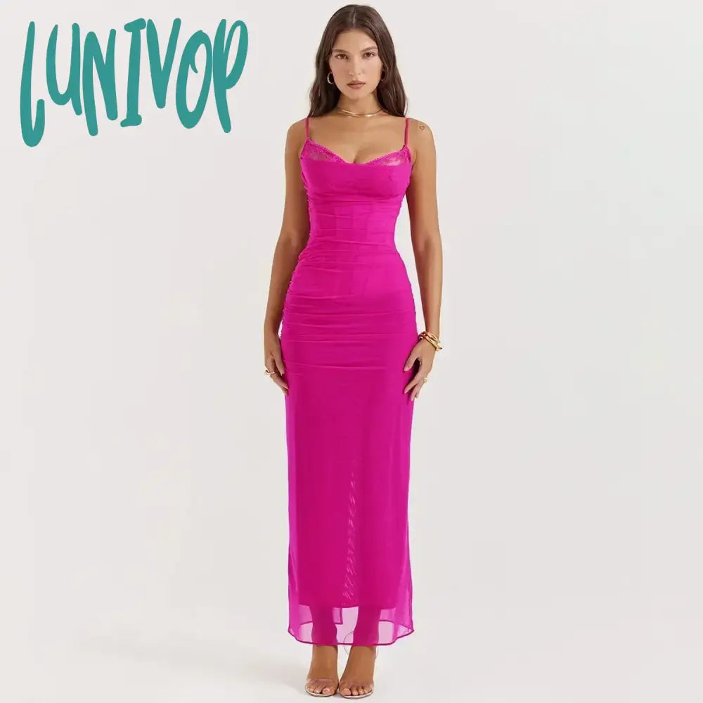 Lunivop Elegant and Pretty Women's Dresses Rose Spaghetti Strap Mesh Corset Dress Midi Sexy Bodycon Birthday Dress