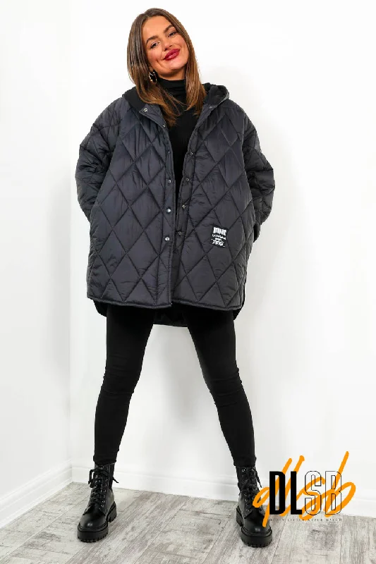 Meet At Dusk - Black Hooded Padded Coat