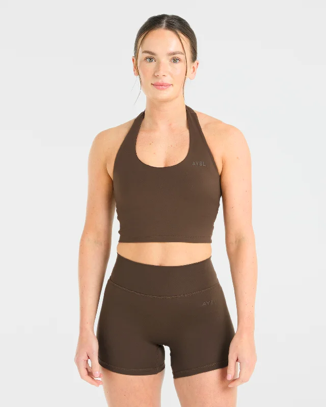 Staple Halterneck Crop Top - Brown