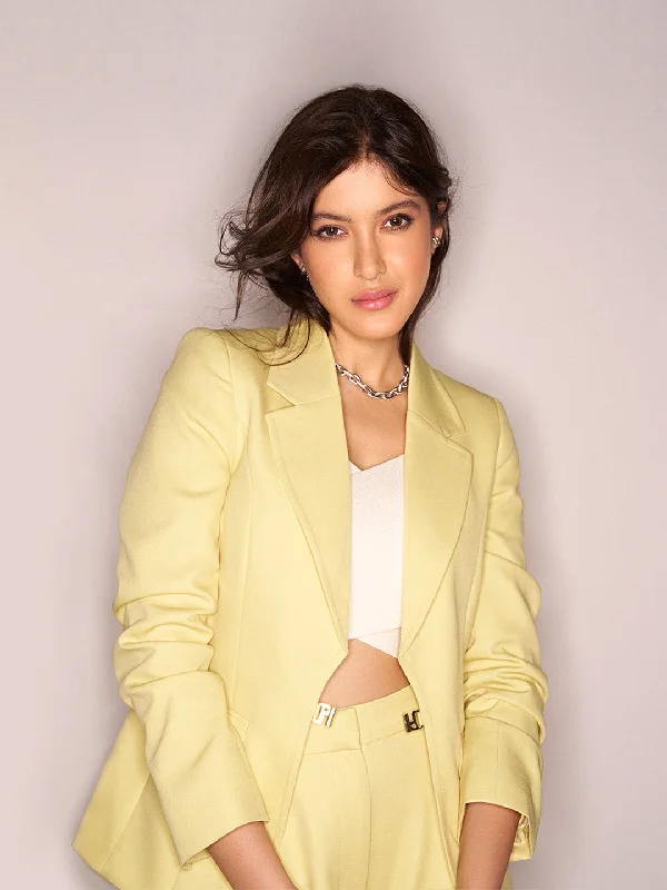 Madame Shanaya Kapoor Single-Breasted Lime Yellow Blazer