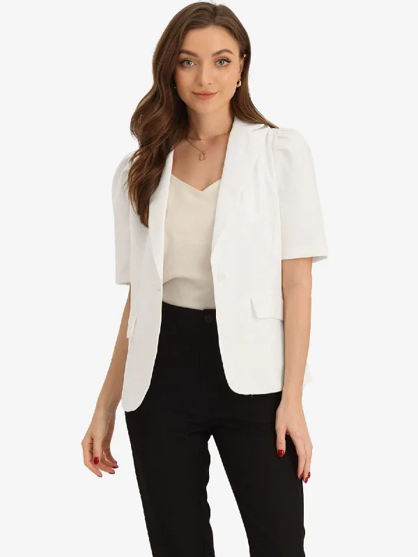 Short Sleeve Lapel Collar Buttoned Work Office Casual Blazer